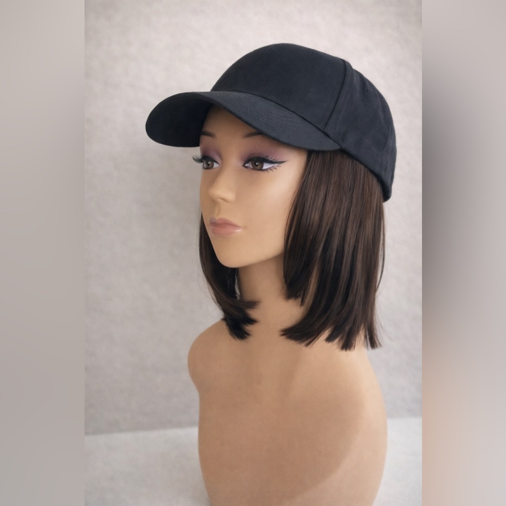 Black Bob Wig with Cap